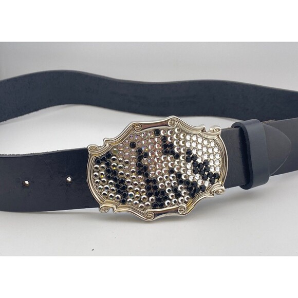 Vtg LEATHEROCK Western Belt Sz 30 Rhinestone Buckle Spain Cowgirl Leather USA main image 4